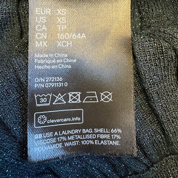 H&M pleated sparkle green stretchy elastic waist pull on knee length skirt XS - Picture 6 of 7